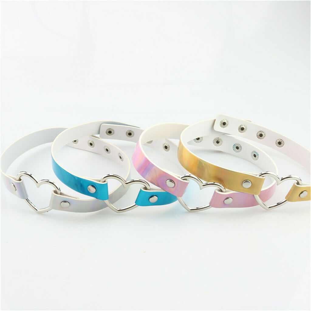 Hollow Love Heart Choker PU Leather Collar Heart Gothic Necklace White