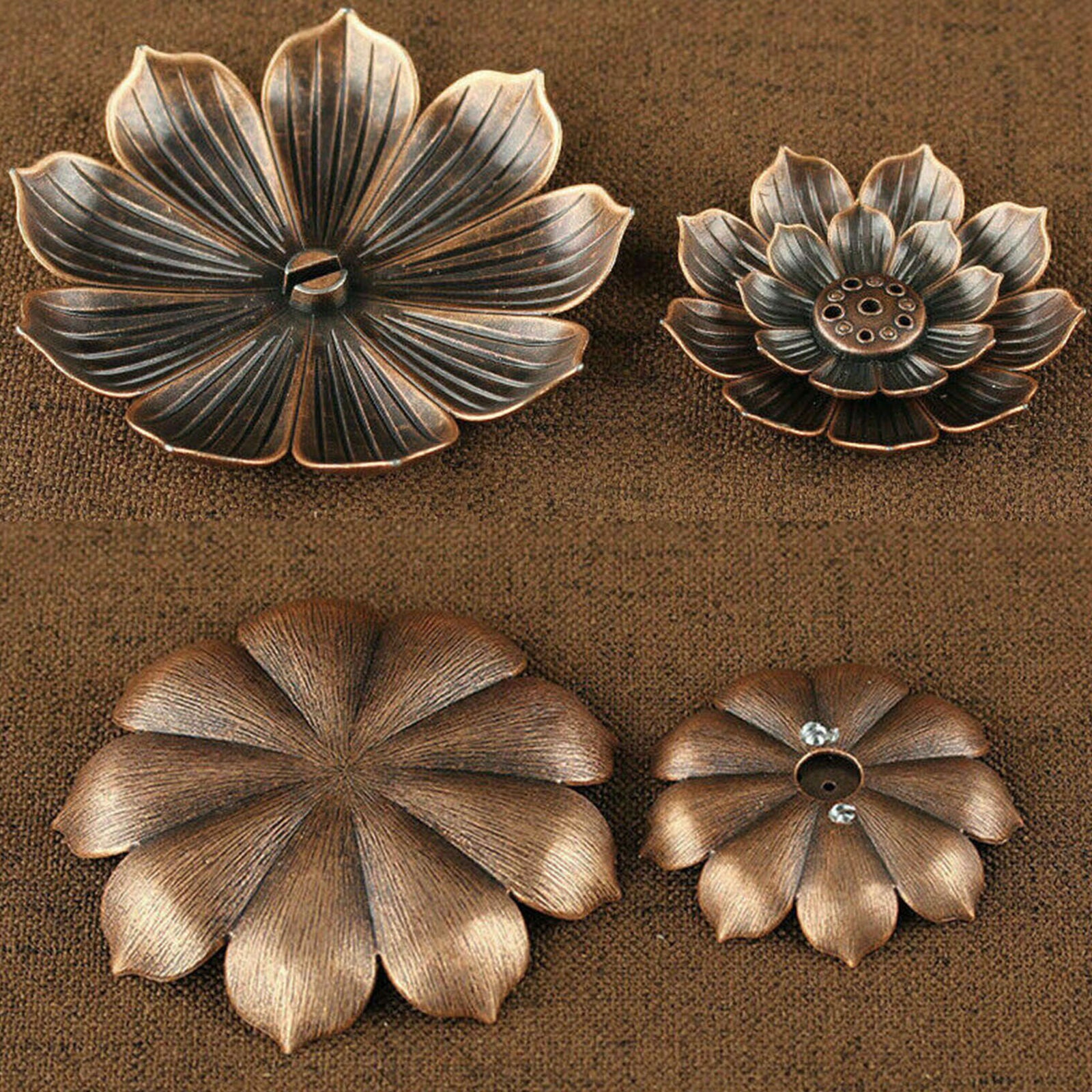 1*Zinc Alloy Lotus Flower Incense Burner Stick Holder Plate Censer Buddhism-Coil