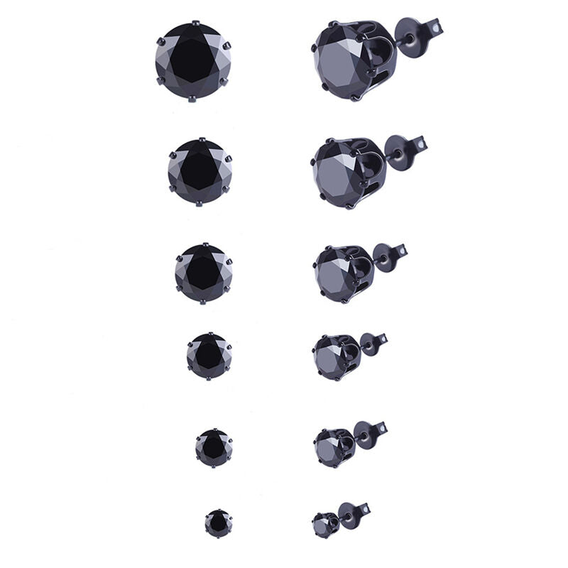 Men Women Stainless Steel Black Round Cubic Ear Studs Earrings 3mm-8mm 6P.l8