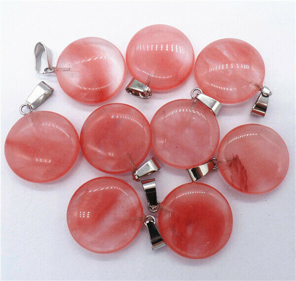 100Pcs 20x6mm Wholesale Red Cherry Quartz Round Pendant Bead Accessories HH8257