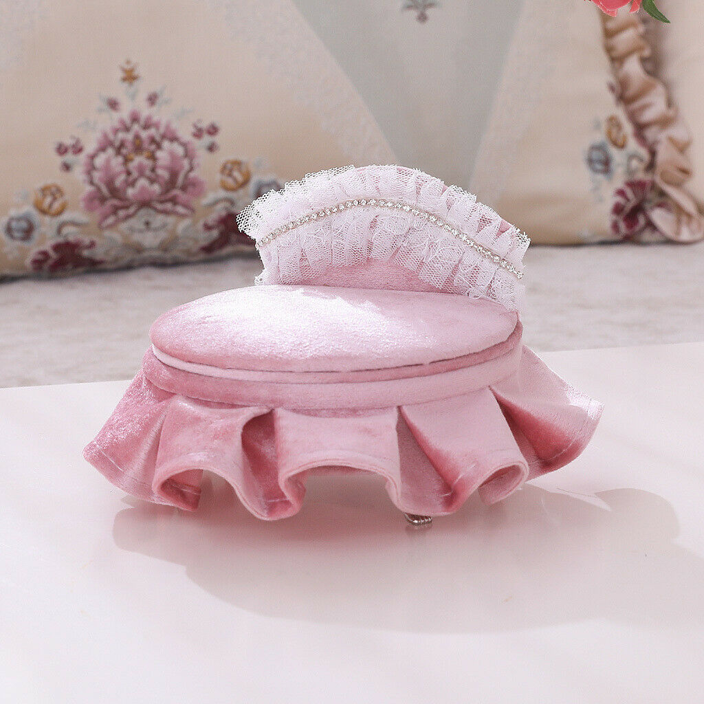 Pink Round Bed Chair Jewelry Box Mini Furniture Earrings Rings Display Tary
