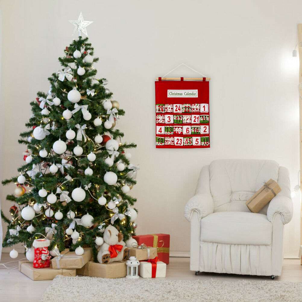 Christmas Advent Calendar Wall Hanging Bag with 24 Pockets Christmas Decorations