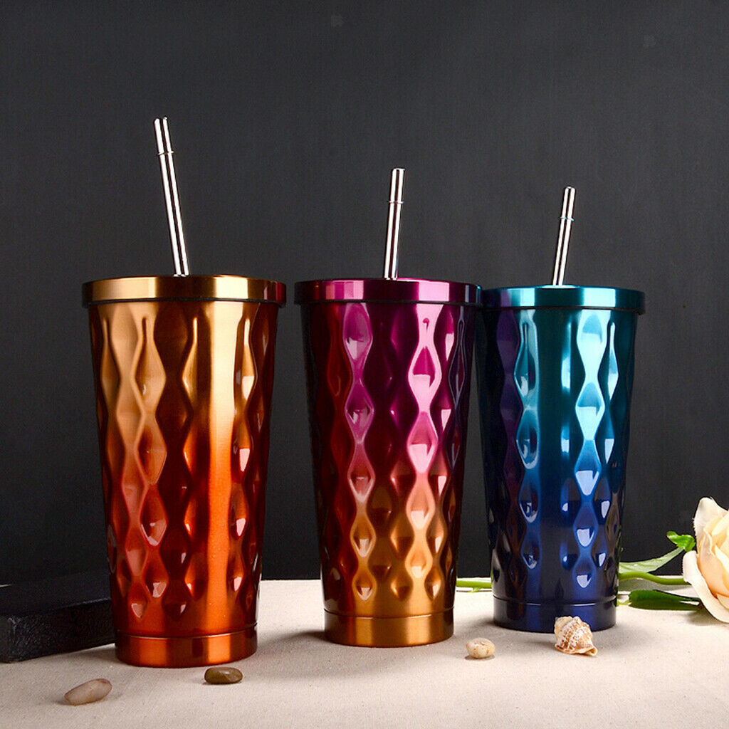 Stainless Steel Insulated Coffee Tumbler Cup Mug with Lid and Straw Purple