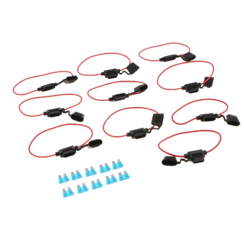 10 Pack 15A Inline Fuse Holder Add A Circuit Fuse for Motorcycle Car Boat