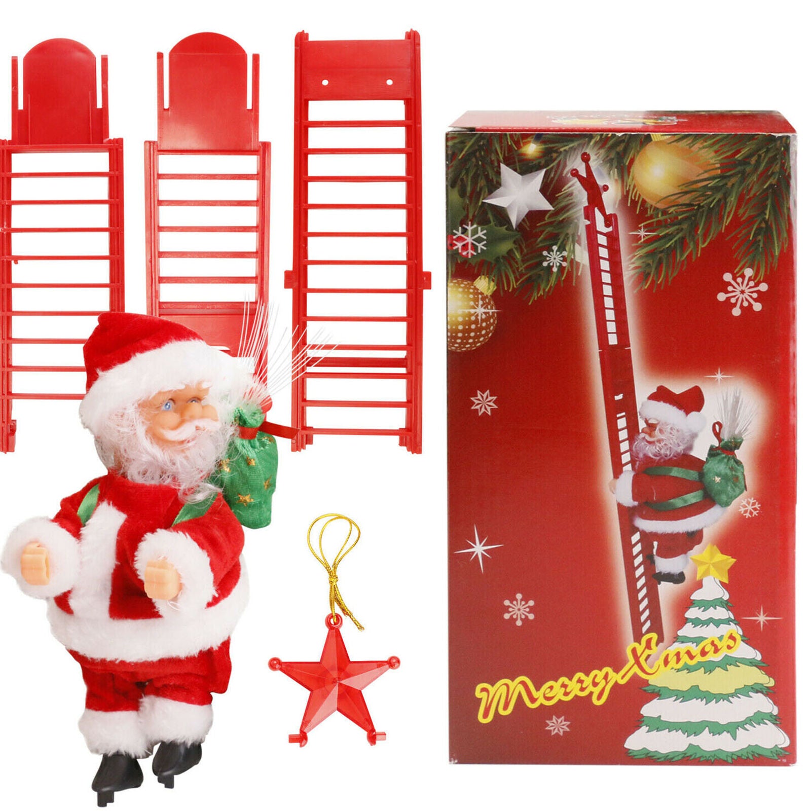Animated Musical Santa Claus Electric Climbing Ladder Tree Christmas Decor Light