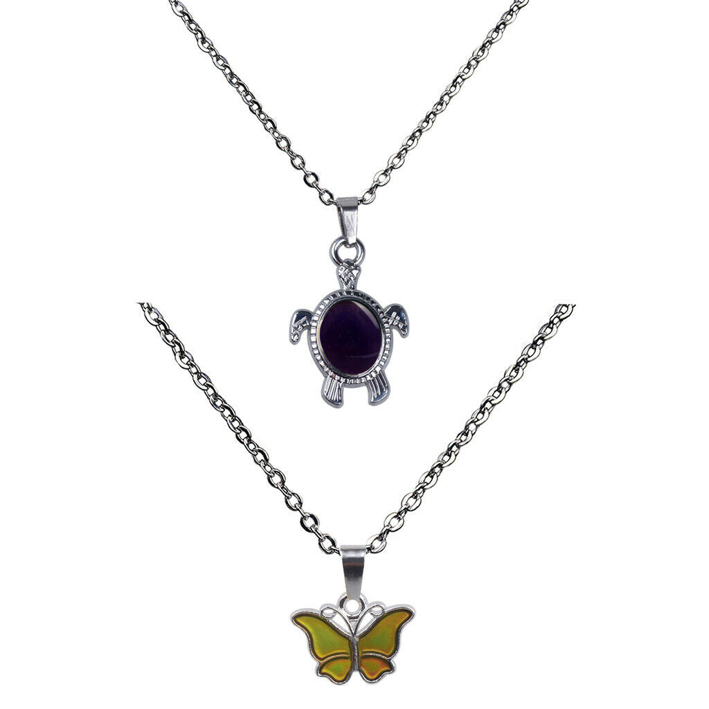 2 Pieces Mini Butterfly Turtle Pendant Color Change Emotion Mood Necklace