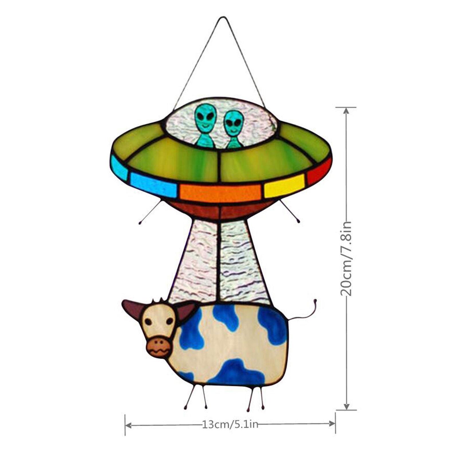 Acrylic UFO Alien Cow Stained Pendant Window Hanging Suncatcher Home Garden T2R6