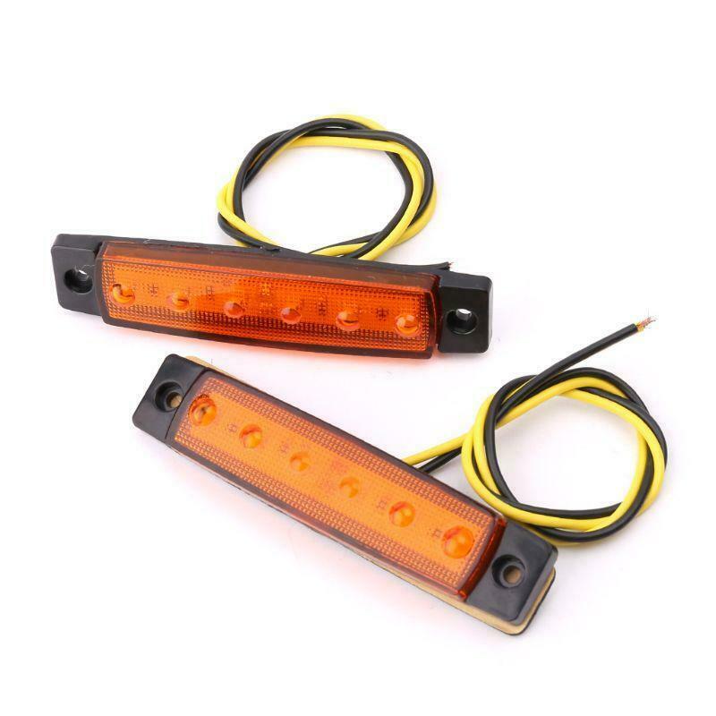 2X 6-LED Bus Van Boat Truck Trailer Side Marker Tail Light Lamp Yellow/Amber 12V