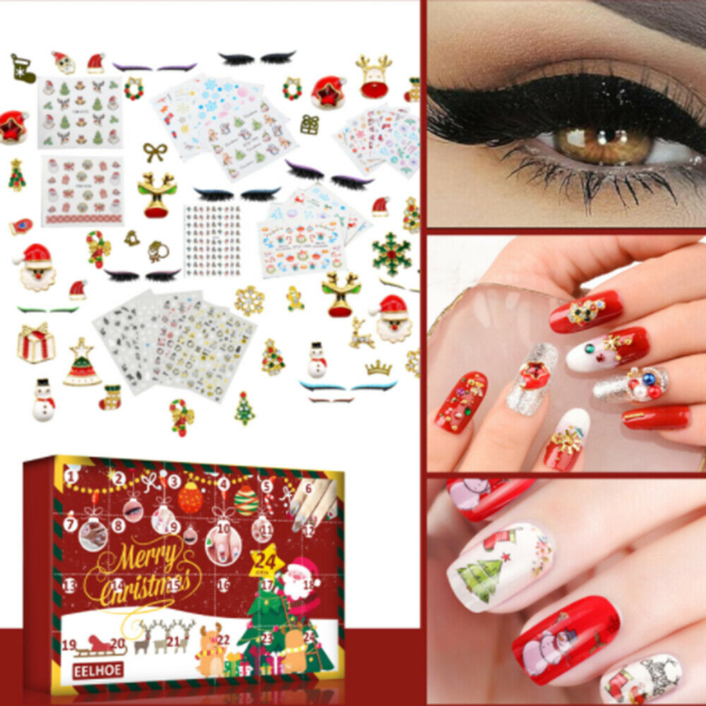 24 Grids Nail stickers Gift Box Christmas Advent Calendar Nail Stickers Trinket