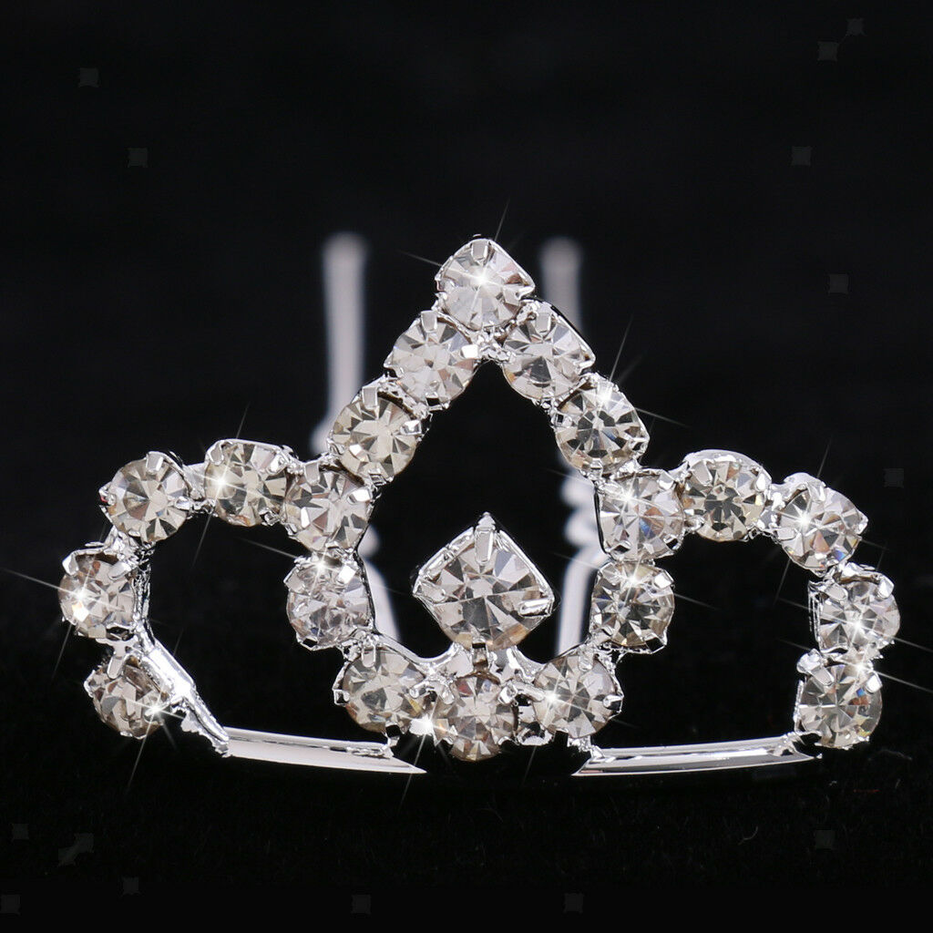 5pcs Wedding Party Delicate Mini Tiara Crystal Crown U-Shaped Hairpins