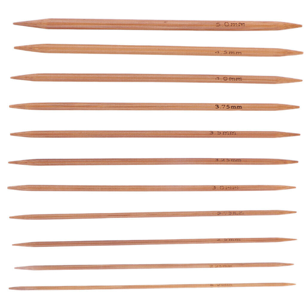 55pcs 11 Sizes 13cm Double Pointed Carbonized Smooth Bamboo Knitting Needles