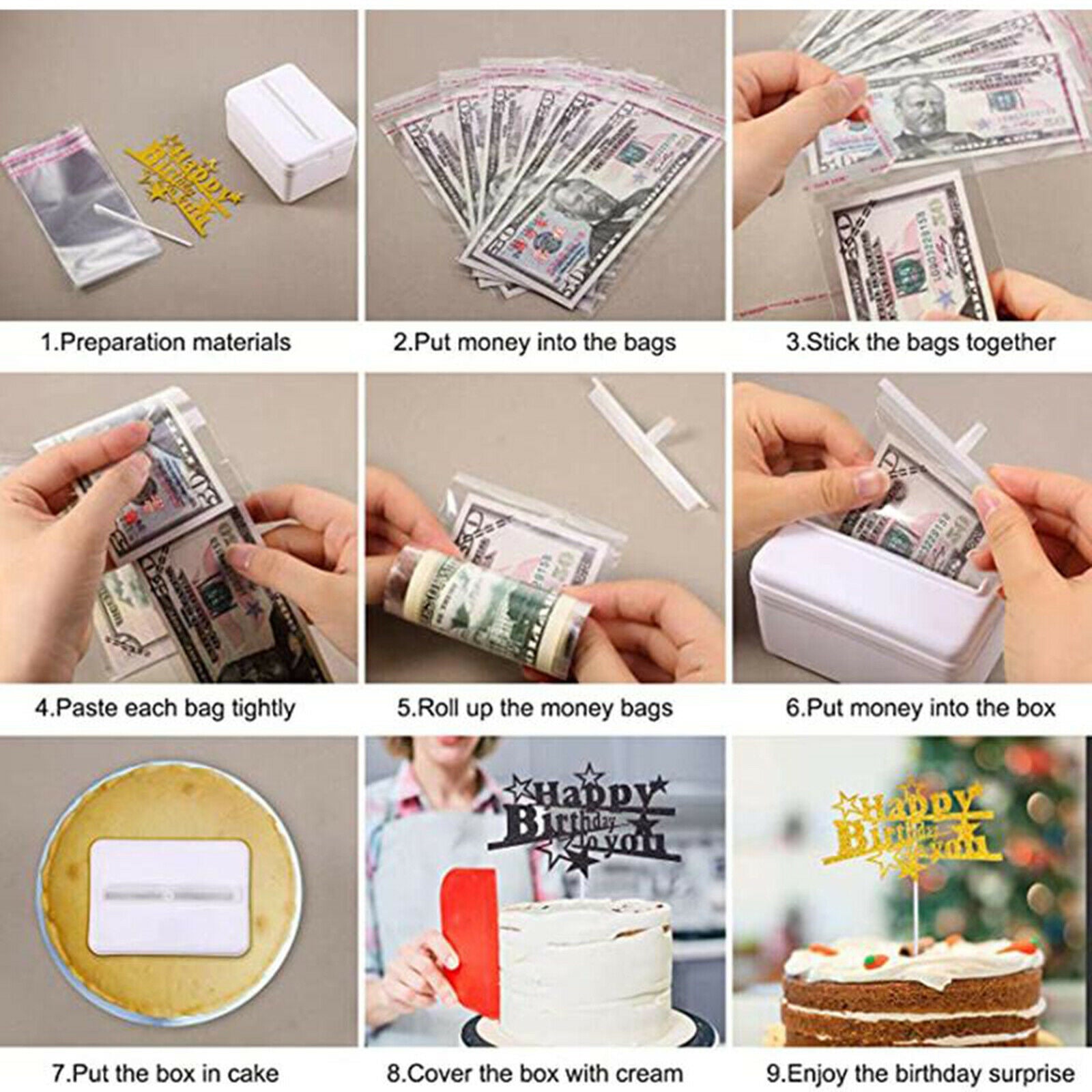 Clear Pulling Money Box 20 Transparent Bag Connected Pockets for Cake Decor