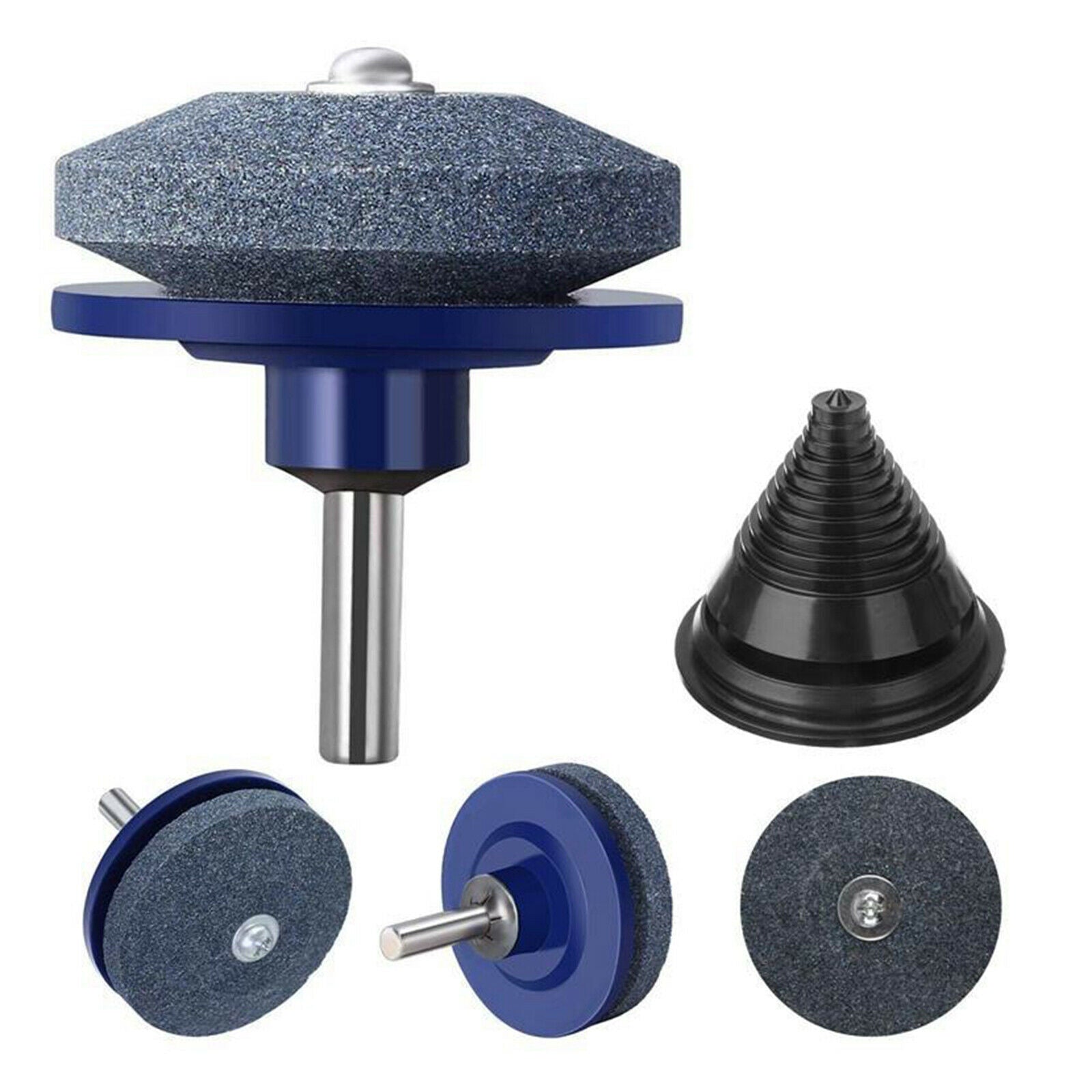 4 Pieces Lawn Mower Blade Sharpener + Balancer Universal for Electric Drill