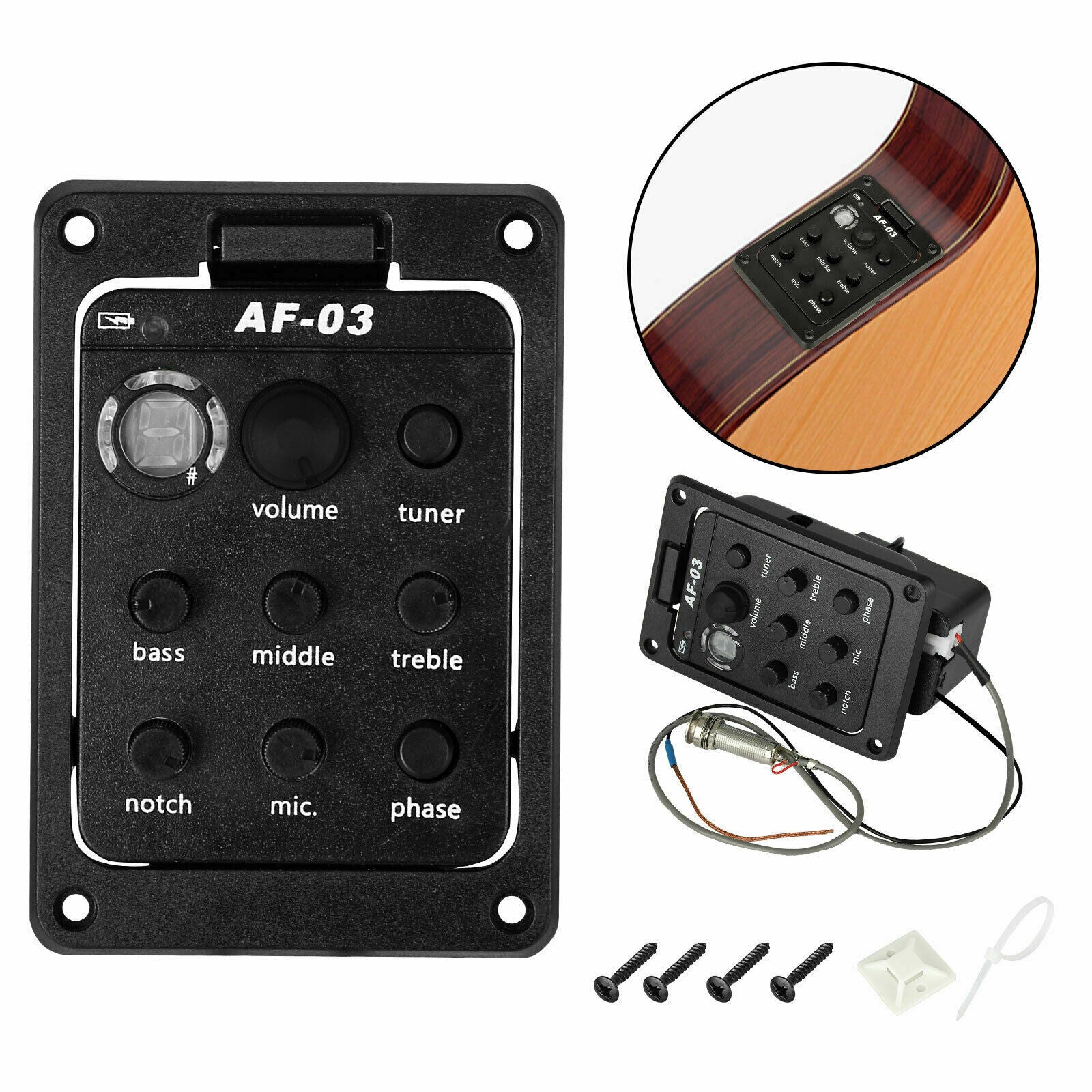 LED Display 4-Band Equalizer System Acoustic Guitar EQ Tuner Preamp Pickup w/Mic
