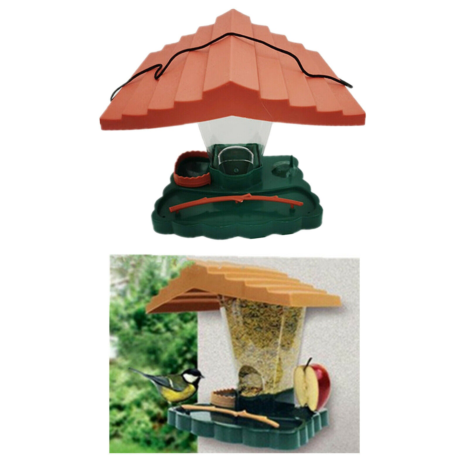 Plastic Hanging Bird Feeder Garden with Roof Rainproof Outdoor Decor Gifts