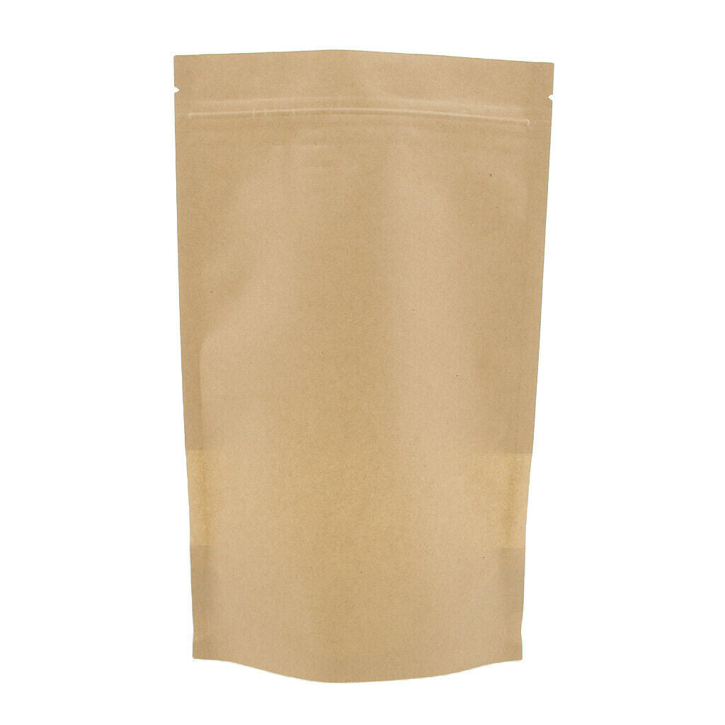 100x Kraft Paper  Bag Stand Up Pouches Food Storage 16x22cm