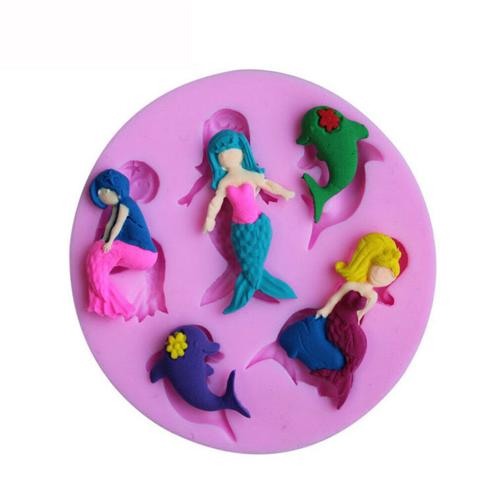 mermaid silicone fondant cake mould decorating mold chocolate baking tool.l8