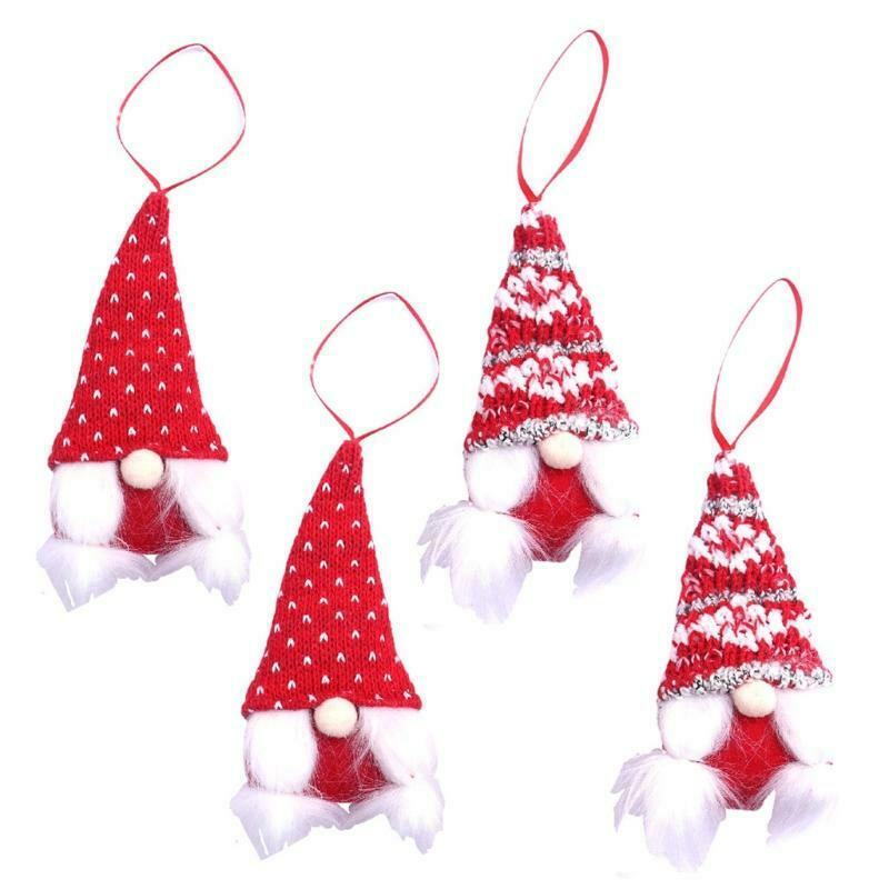 4pcs Gnomes Christmas Tree Ornaments Xmas Decor Plush Gnome Santa Elf Hanging