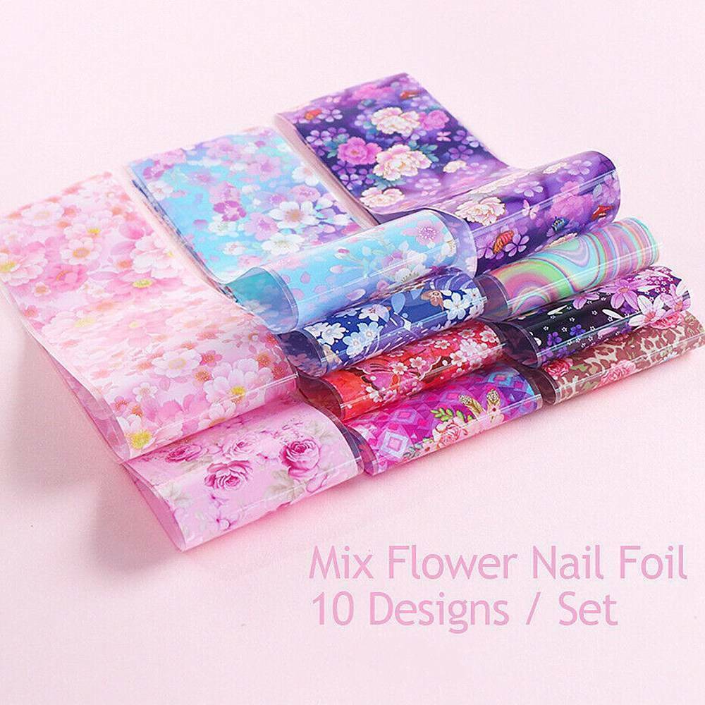 10 Sheet Flower Transfer Manicure Nail Foil Nail Art Stickers Holographic Decals