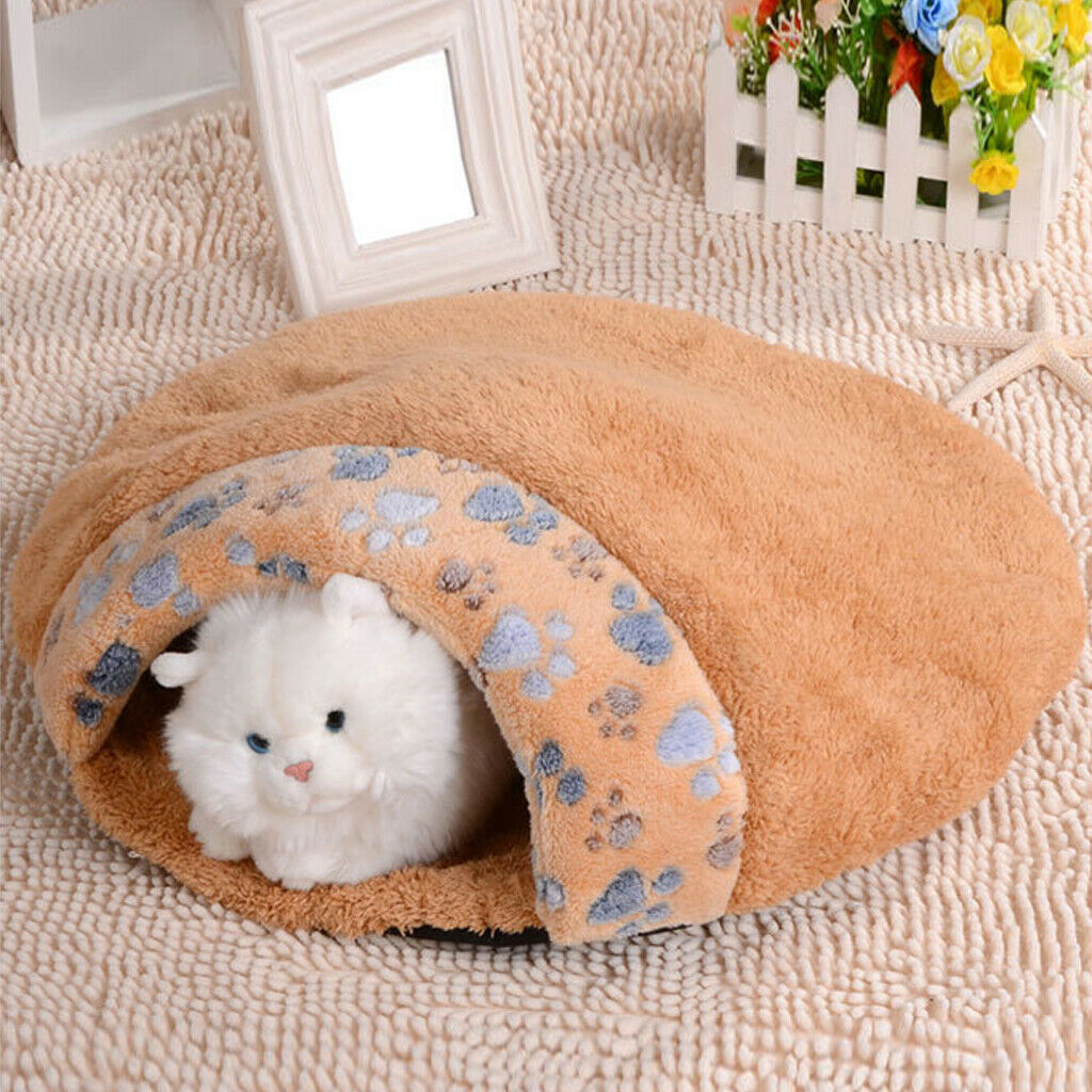 Hamburger Paw Print Cat Sleeping Bag Warm Soft Puppy Cat Bed Cave Brown S
