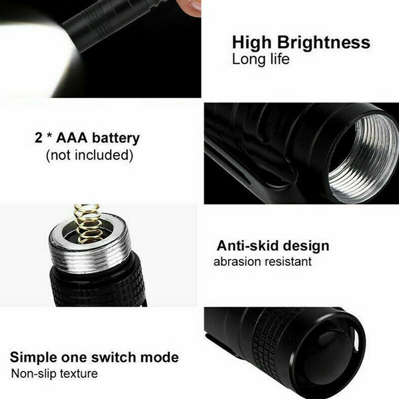 5PCS XPE-R3 LED Flashlight Clip Mini FlashLight Penlight Portable Pen Torch BDA