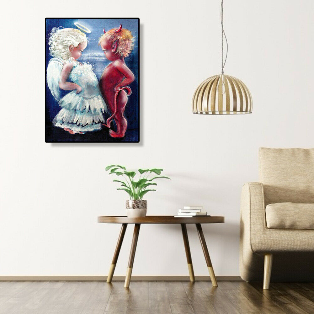 Angel Devil Cross Stitch Embroidery Kit 5D Full Drill DIY Diamond Painting @