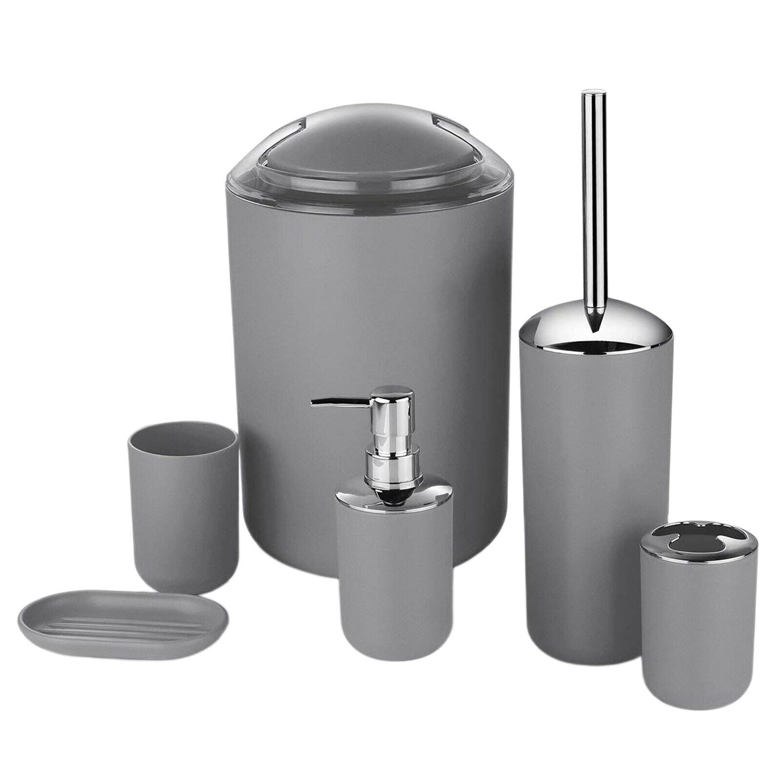 6xBathroom Accessories Set Luxury Bathroom Gift Set Soap Dispenser Gray