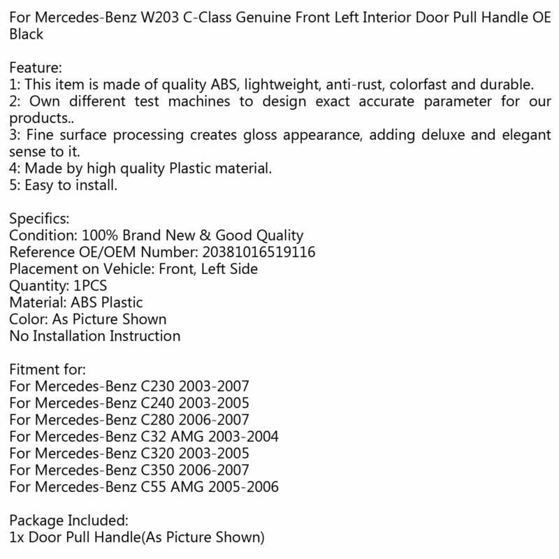 For Mercedes-Benz W203 C-Class Front Left Interior Door Pull Handle OE Black CN
