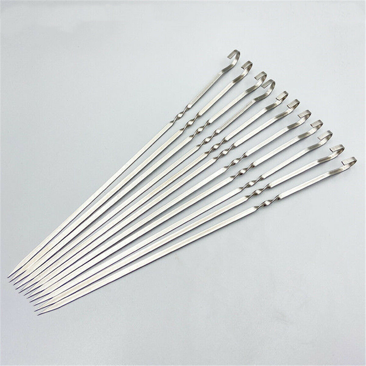 10x BBQ Barbecue Stainless Steel Grilling Kabob Kebab Flat Skewers Needle 40CM