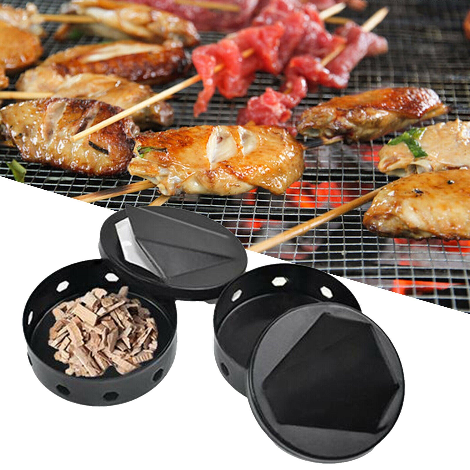 2x BBQ Smoke Generator Barbecue Grilling Meat Fish Wood Chip Smoker Box Tool