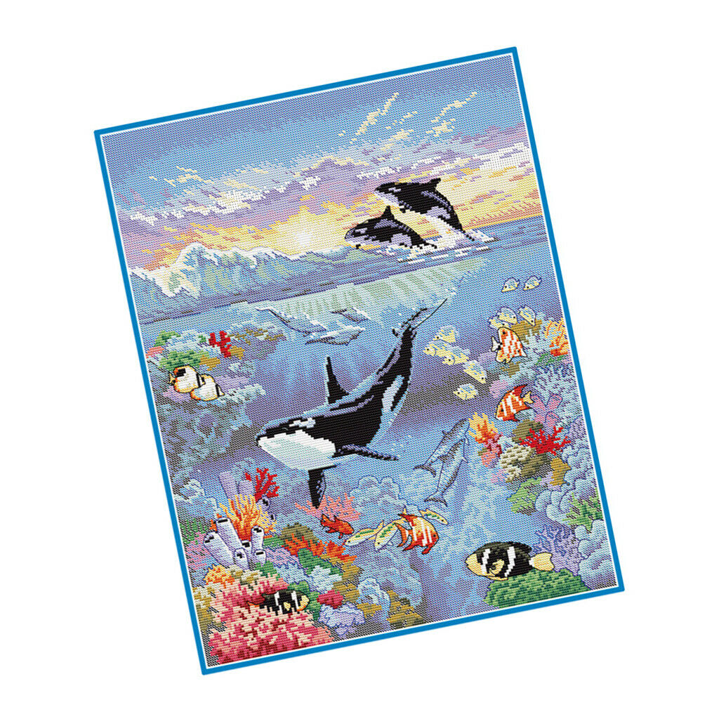 Ocean World Stamped Cross Stitch Kits For Kids Embroidery 11 Counted