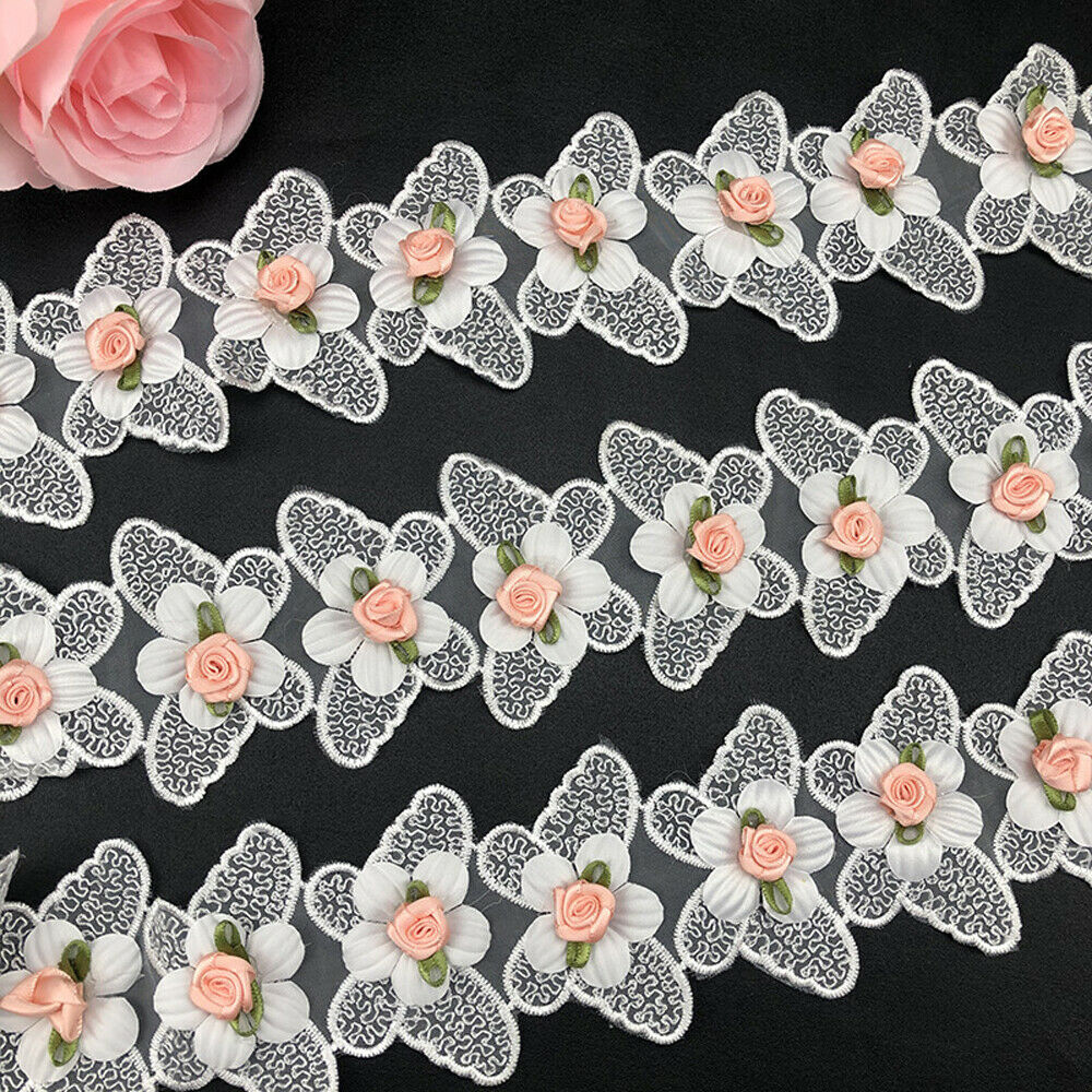 1yd Butterfly Flower Lace Trim Embroidery Water Soluble DIY Clothing Dress Decor