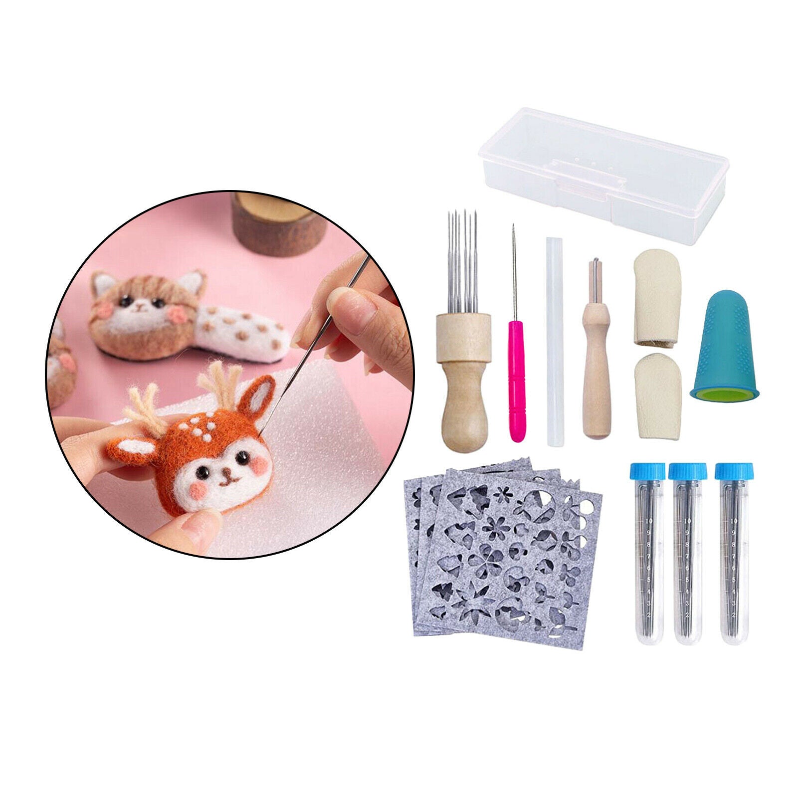 52x Wool Needle Felting Kit with Wooden Handle Awl for DIY Feltings Projects