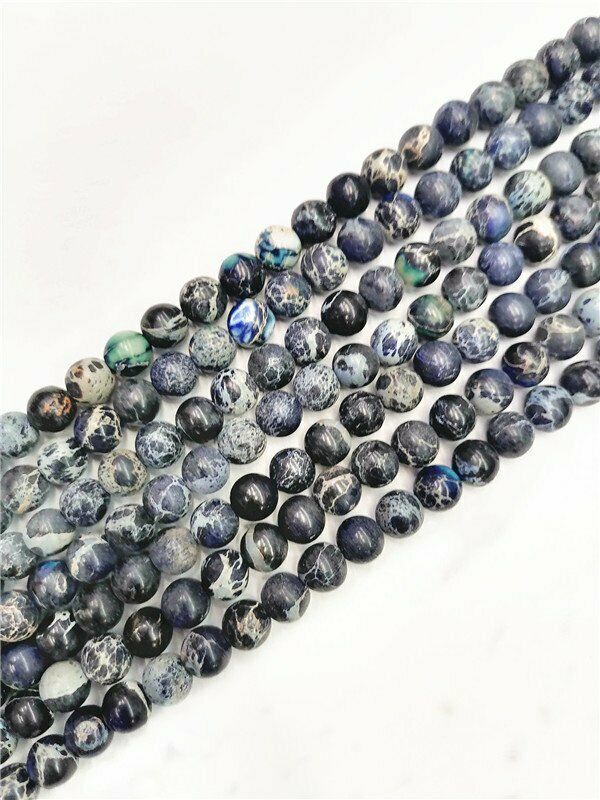 1 Strand 8mm Deep Blue Sea Sediment Jasper Round Ball Loose Beads 15.5" HH7601