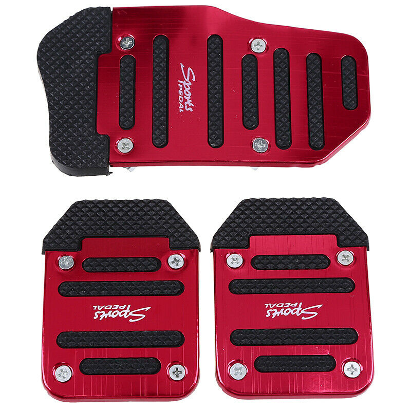 3pcs Car Red Non-Slip Automatic Brake Foot Pedal Pad Cover Universal Accessories