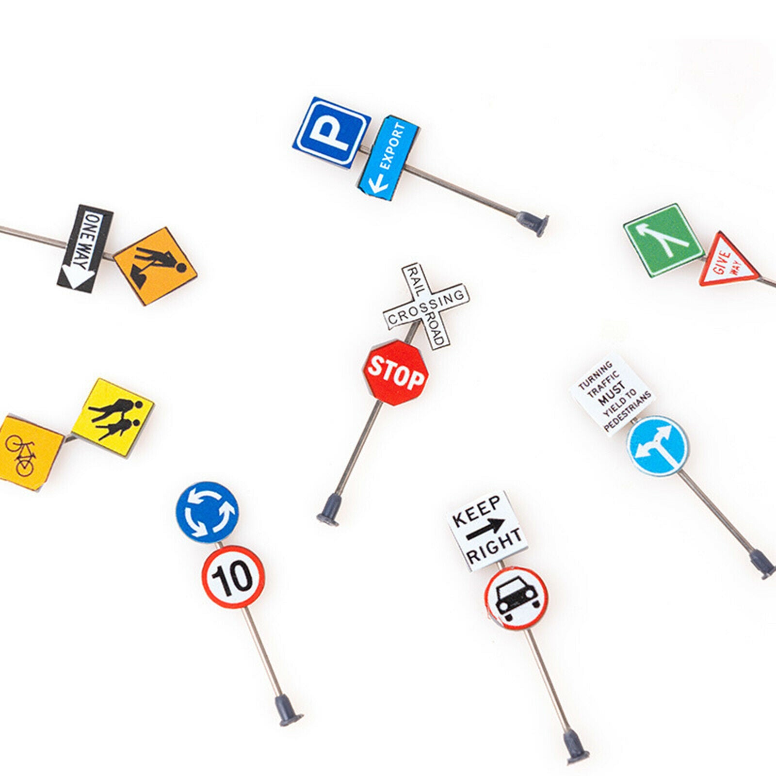 Set of 14 1/87 DIY Micro Landscape Decoration Road Signs Architectural Decor