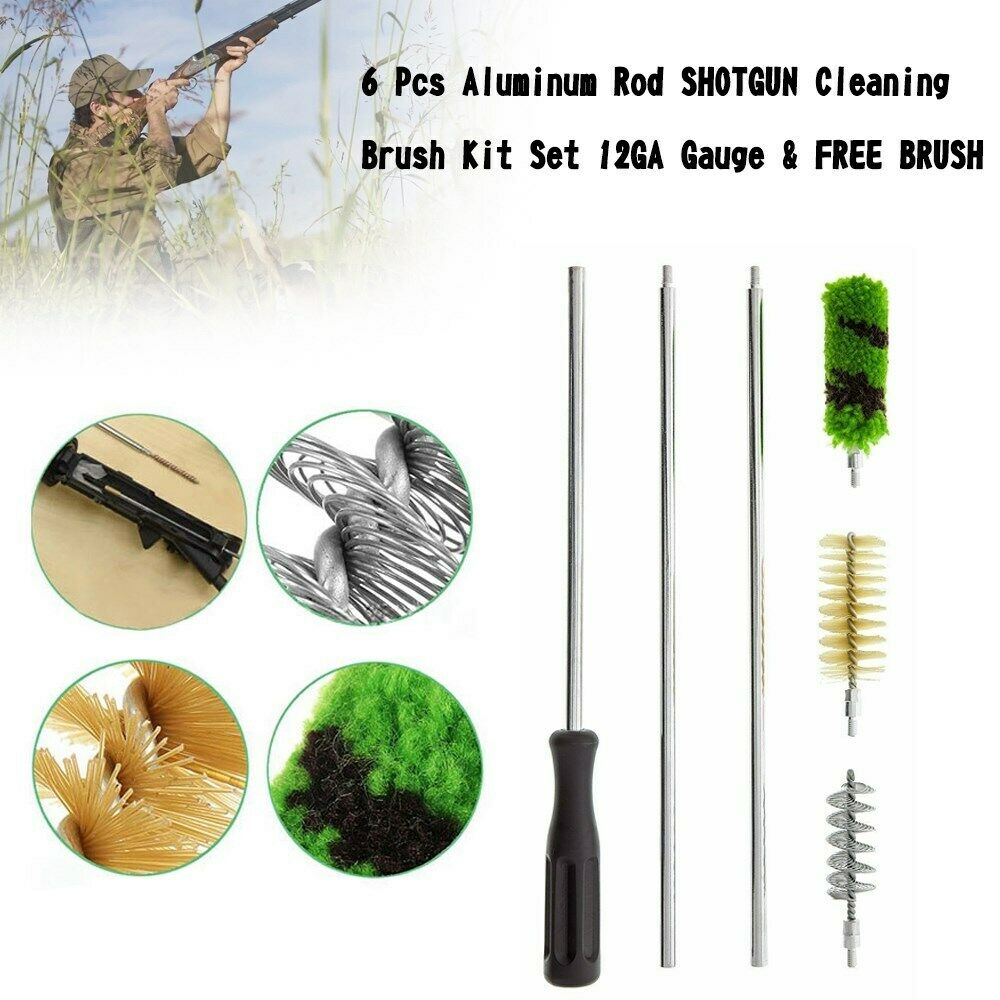 6 Pcs Aluminum Rod SHOTGUN Cleaning Brush Kit Set 12GA Gauge & BRUSH