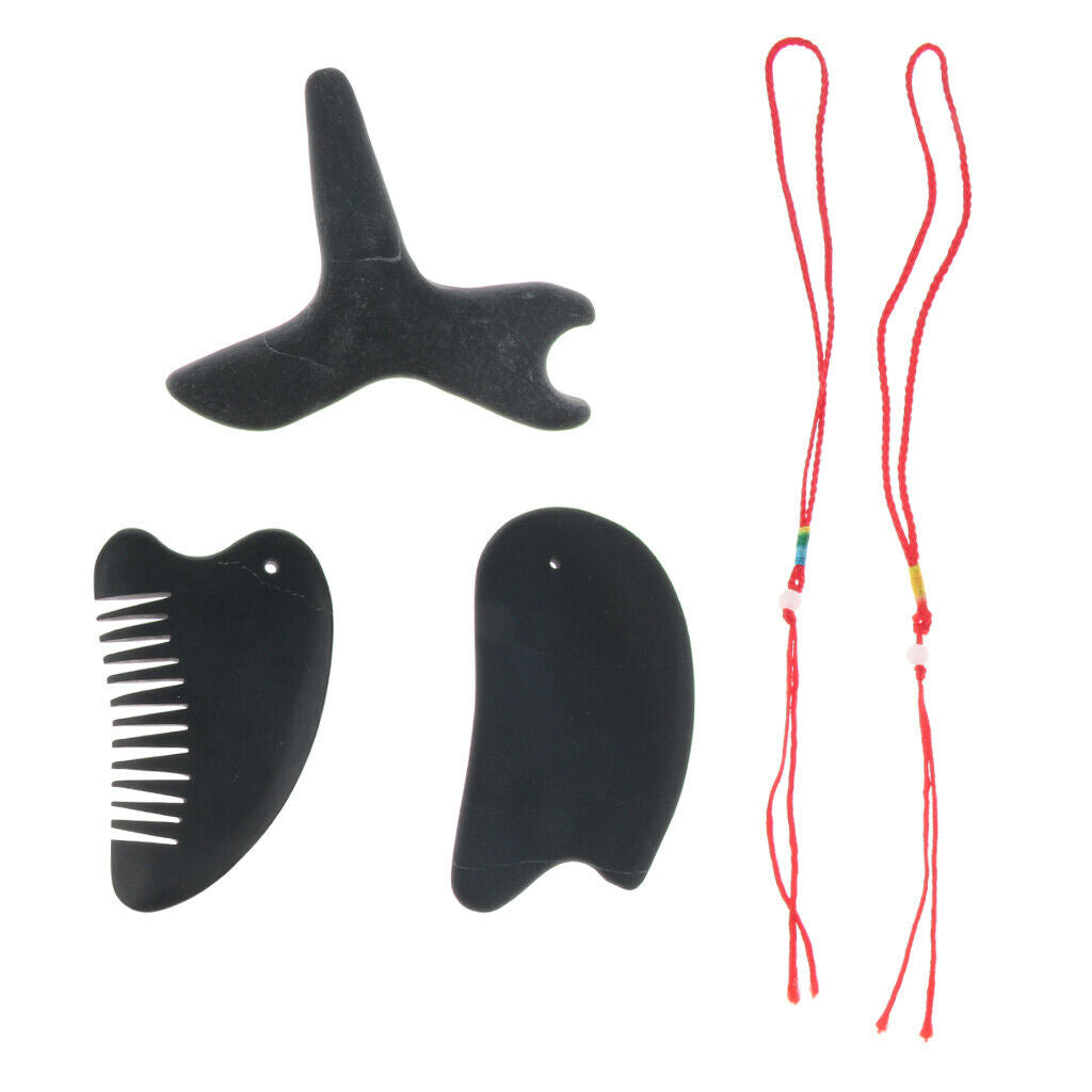 3 Pieces Stone Gua Sha Scraping Tool Guasha Massage Board Scraper Black