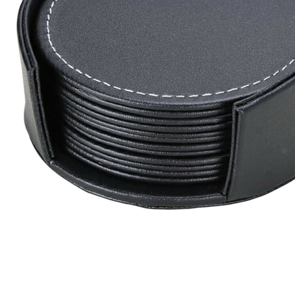 Black PU Leather Drink Coasters Set of 6 Mugs Cups Mats Pats Table Placemats
