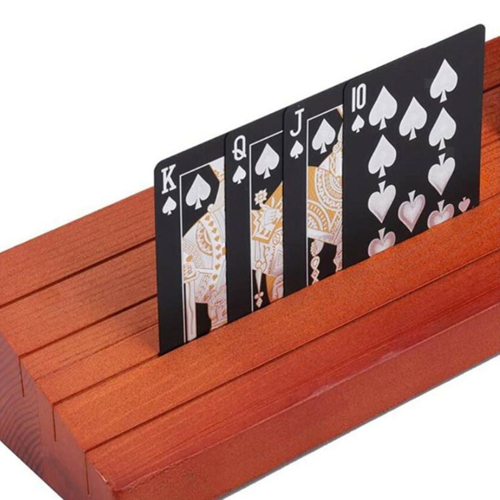 4 Slots Solid Wood Playing Card Holder Hands Free Game Cards Stand Organizer