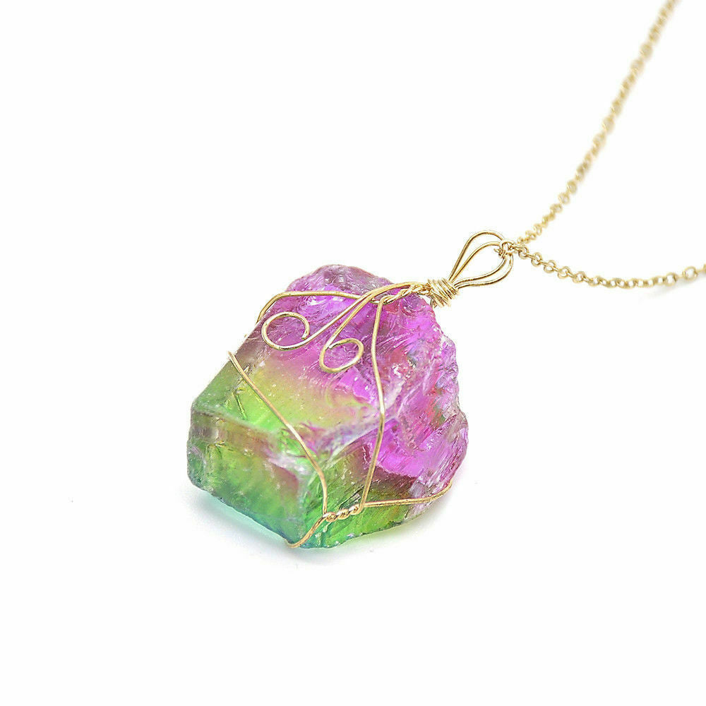 Crystal Healing Stone Chakra Natural Pendant Necklace Colorful Chain Jewellery