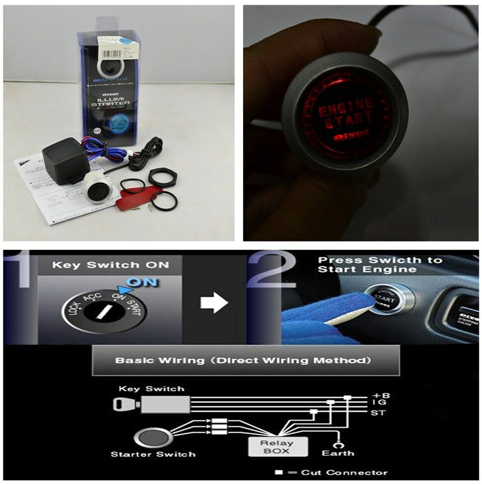Durable 12V Car Engine Ignition Starter Push Button Switch Red Illumination Kit