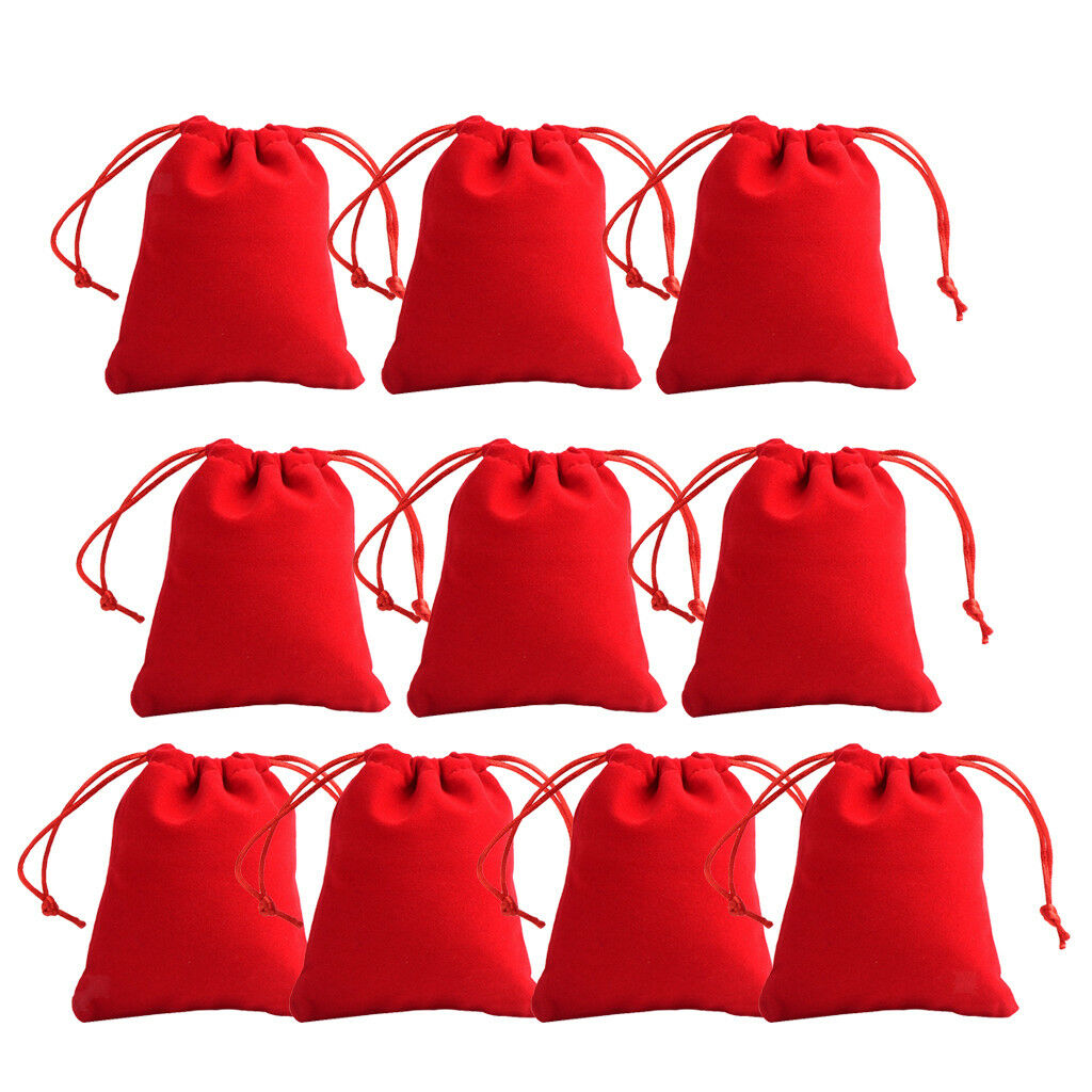 10Pcs Velvet Xmas Jewelry Bags Drawstring Pouch Wedding Party Bags Candy Red