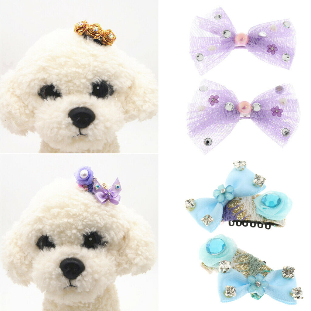 2Pcs Cute Flower Bow Candy Pet Dog Cat Puppy Grooming Hairpin Hair Clip  1