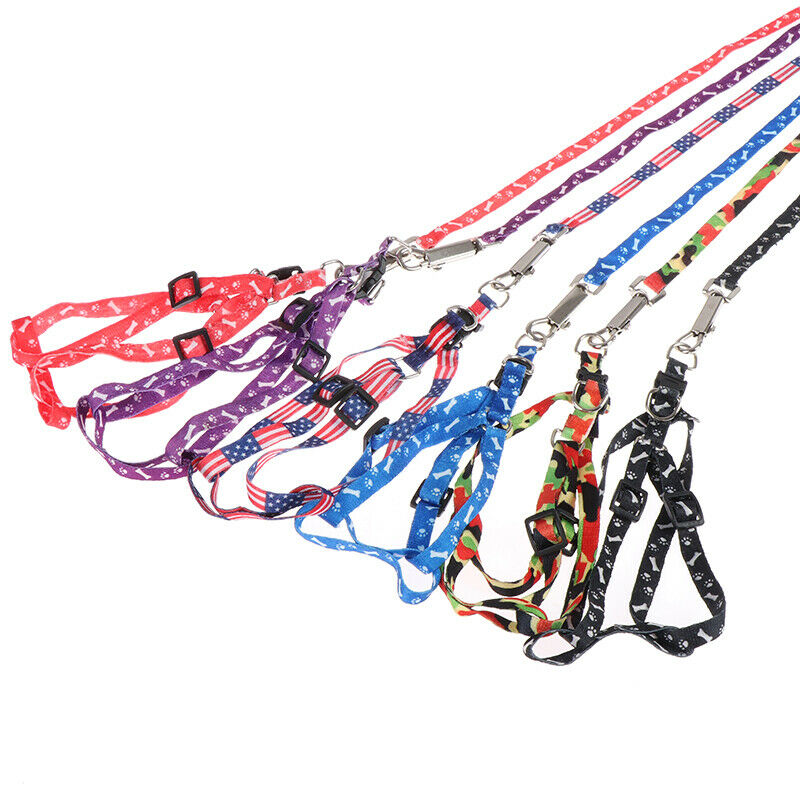 1CM Width Small Pet Dog Cat Print Rope Lead Leash Harness Adjustable Ches.l8