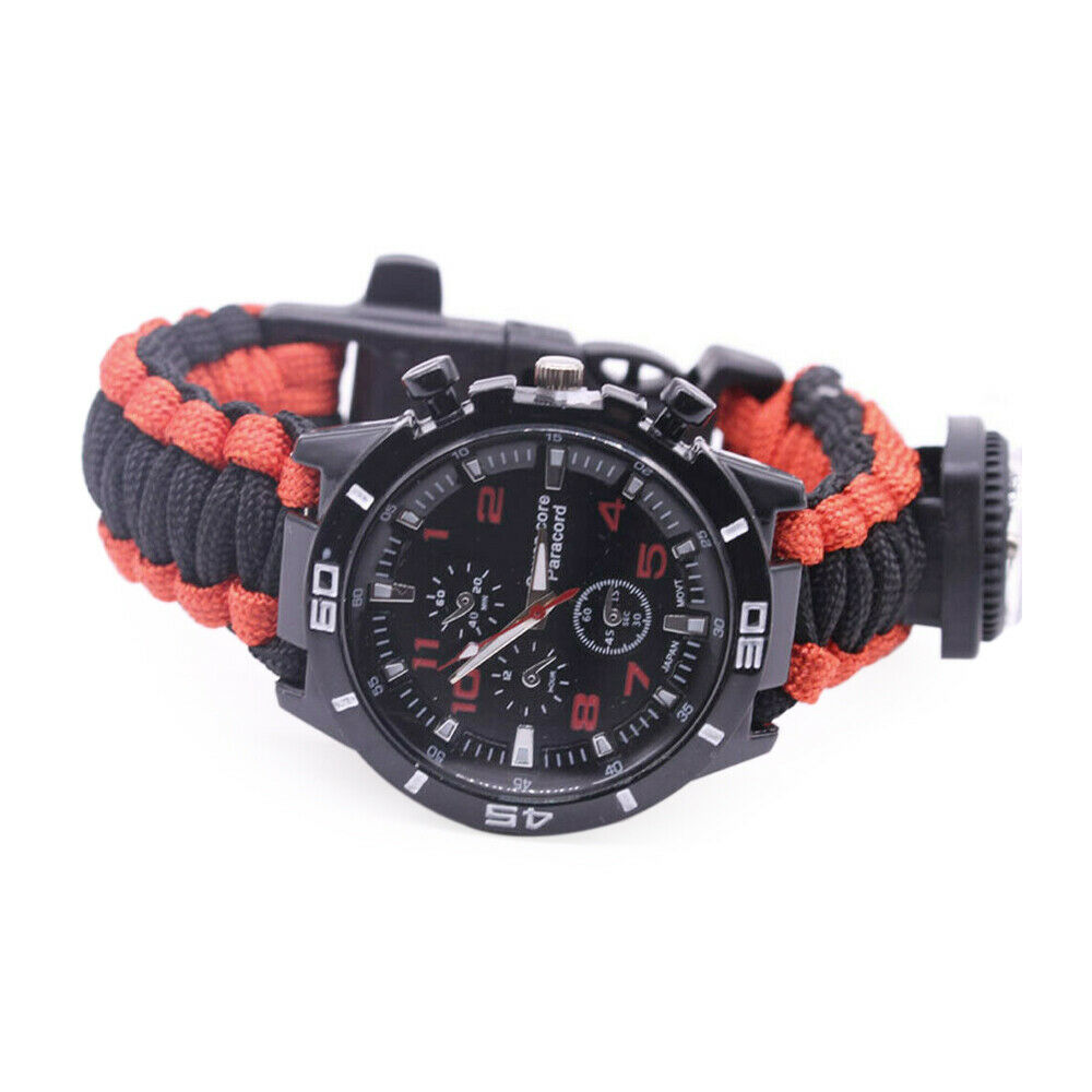 Survival Watch Bracelet Paracord Compass Flint Fire Starter Whistle Outdoor RK B