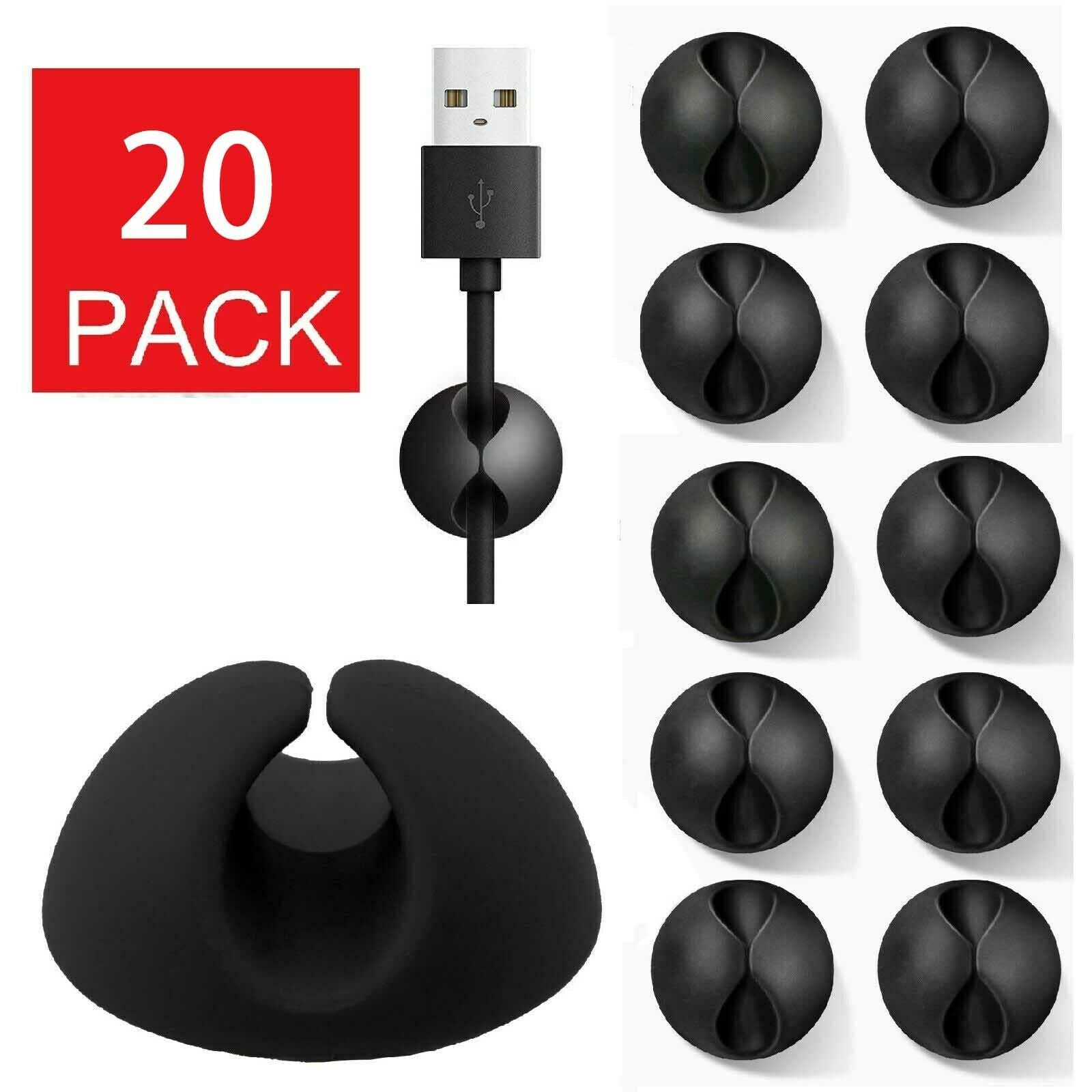 20Pcs Cable Clips Self-Adhesive Desk Cord Management Organizer Wire USB Holder