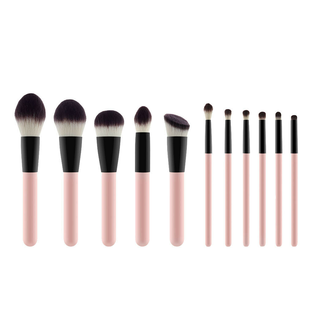 Set of 11 Soft Nylon Liquid Powder Blender Blush Kabuki Brush Pink+Black