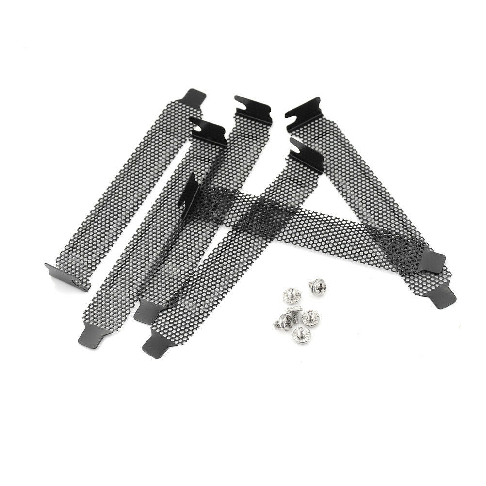 5PC PCI Bracket Slot Cover Dust Filter Black Steel Blank Blanking Plate + Screws