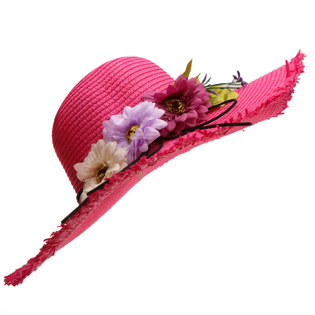 Summer Fashion Women's Wide Brim Straw Soft Hat Beach Sun Hat UPF50+ Rose